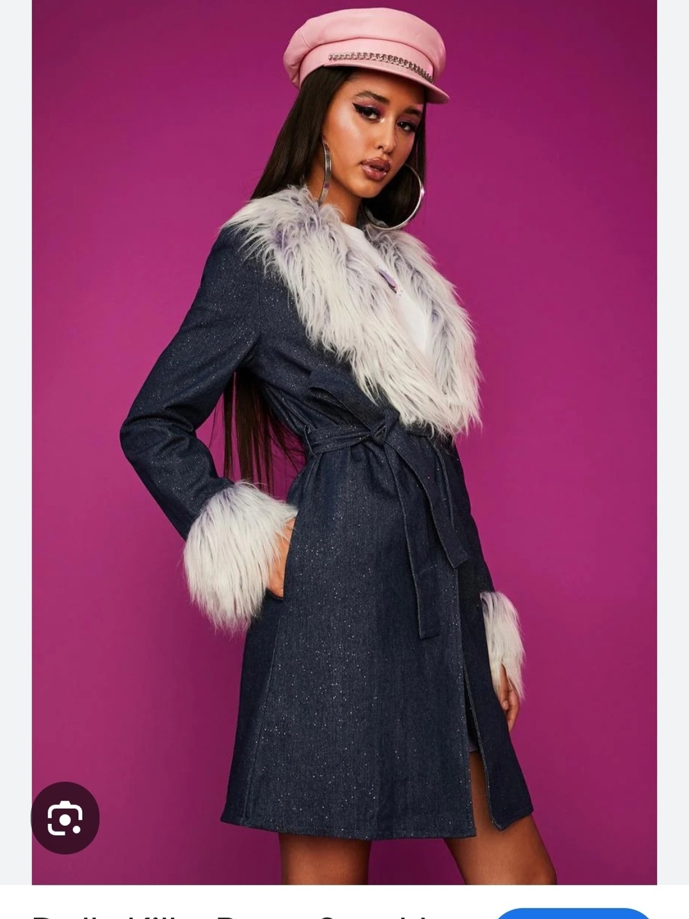 DollsKill Bratz Dark Denim Coat Jacket fur Trim